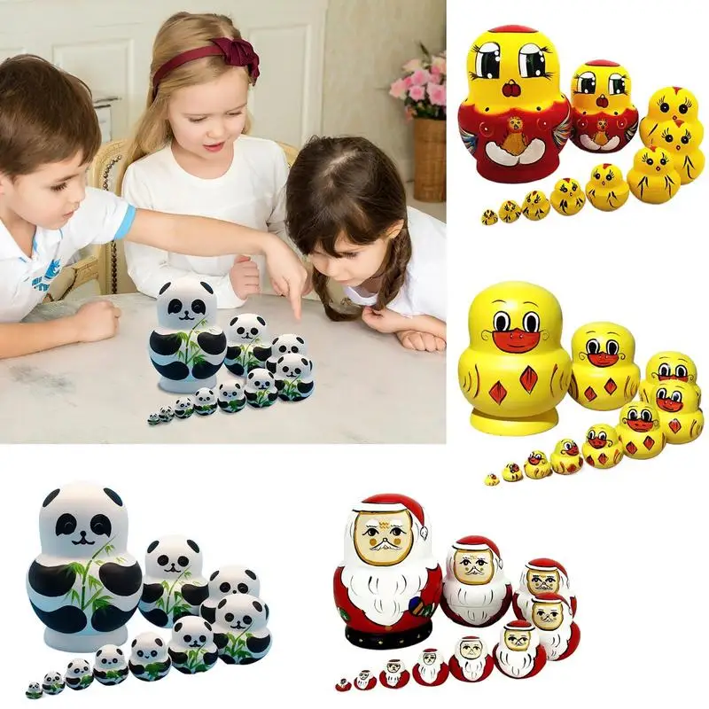 Santa Claus Nesting Dolls Colorful Cartoon Stacking Nested Dolls 10x Lovely Educational Learning Toys Funny Wooden Nesting Doll