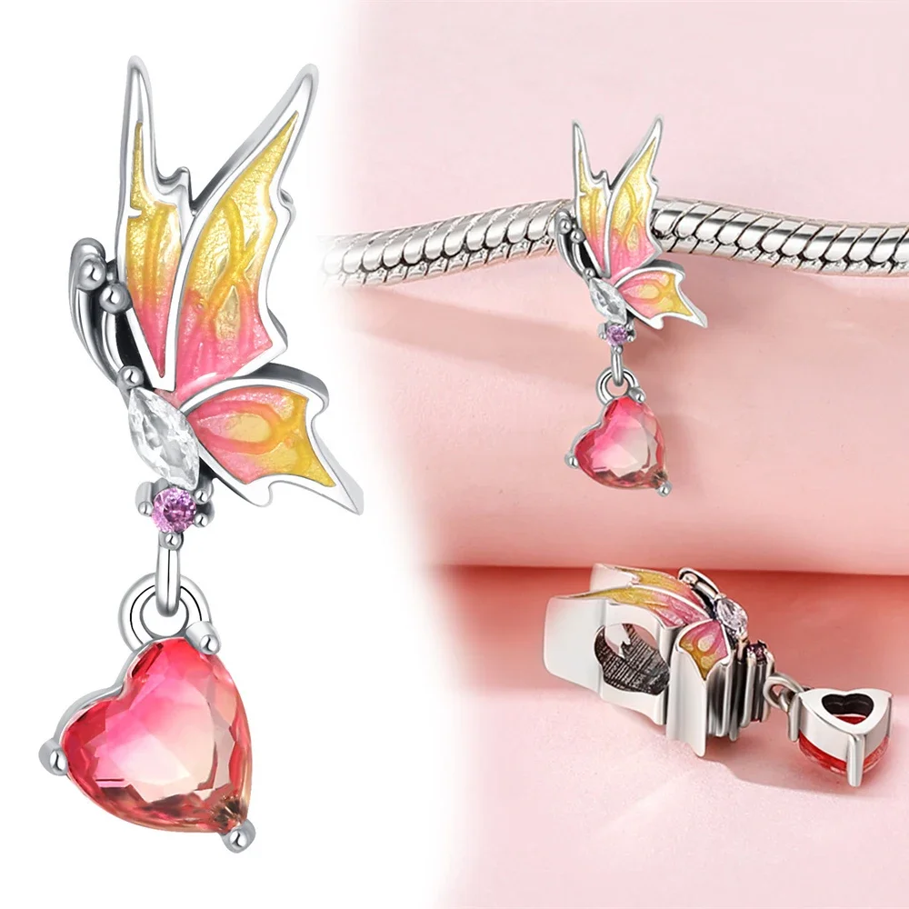 925 Sterling Silver Fantasy Colorful Heart Charm Planet Pendant Beads for Original Bracelet DIY Bead for Women Fine Jewelry Gift