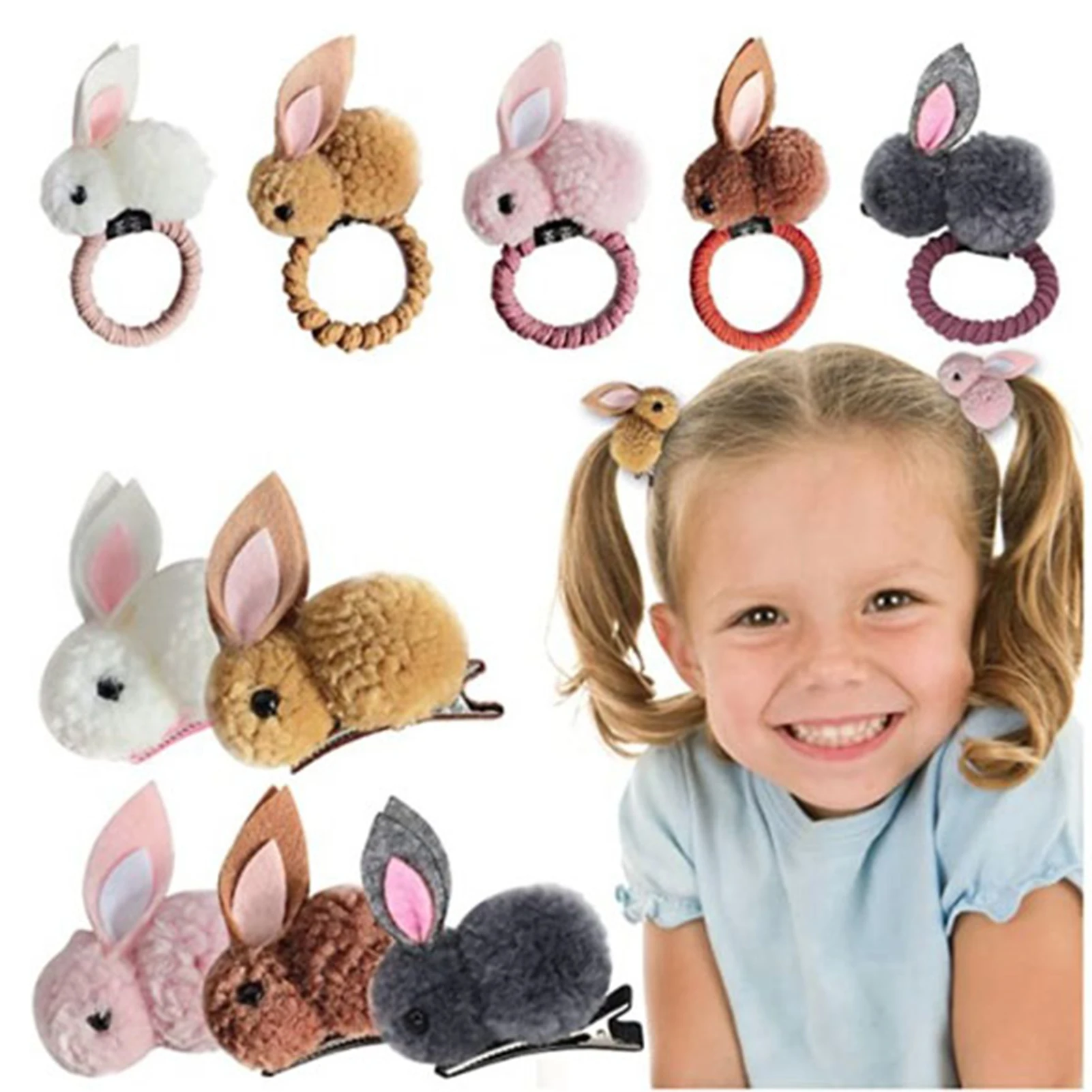 Bunny Hair Clips Hair Band Cute Stuffed Rabbit Barrettes Hair Scrunchie for Girls Students Hair Accessories