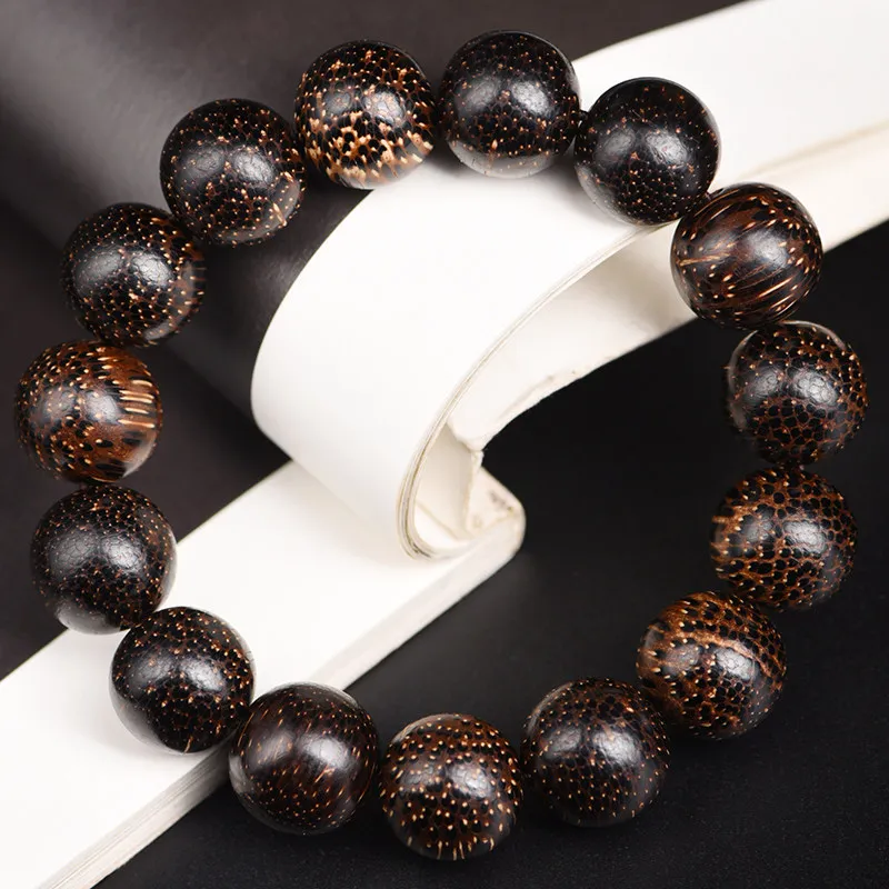 Chinese Style Hainan Golden Star Agarwood Beaded Bracelet Unisex Black Gold Texture Round Beads Prayer Lucky Jewelry Gift For