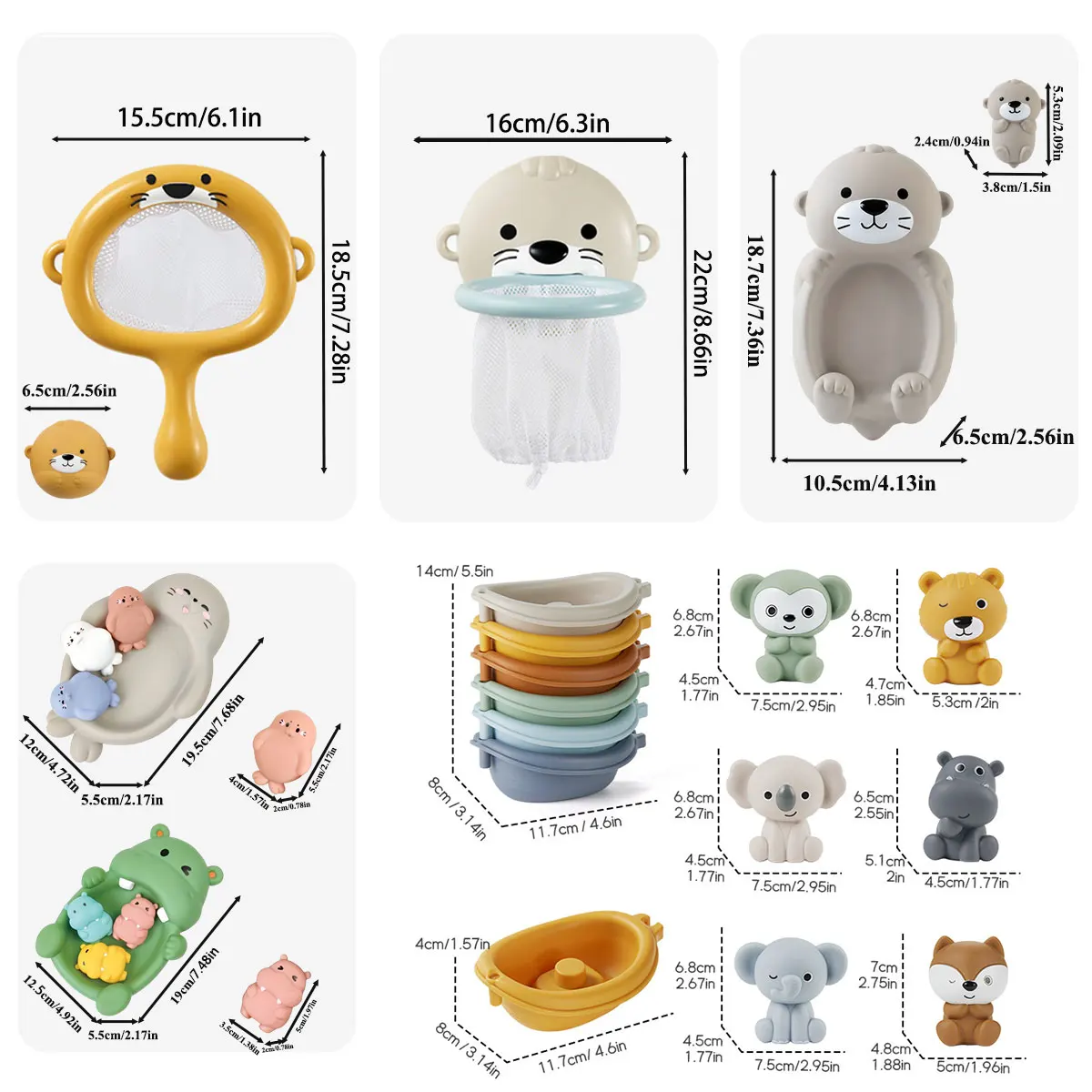 Juguete de baño de nutria para niños, juego de bolas flotantes para niños, barco flotante apilable, juguete para jugar en agua suave, regalo para piscina y playa