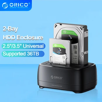 ORICO 2.5/3.5 Inch HDD/SSD Dual-bay Hard Drive Station USB3.0 5Gbps Type-C HDD Docking Station  with 12V 3A Power Adapter for PC