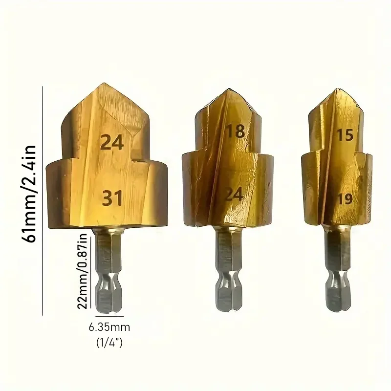 3pcs Steel Ppr Pipe Step Drill Bit Set PPR Lift Water Pipe Reamer Drill Bits Chamfered Step Countersunk Holes Opener Tool