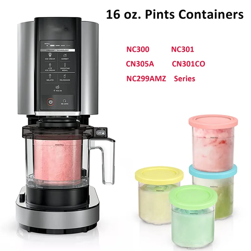 4PCS Ice Cream Pints and Lids for Creami NC301 NC300 NC299AMZ Series Ice Cream Storage Containers Food Freezer