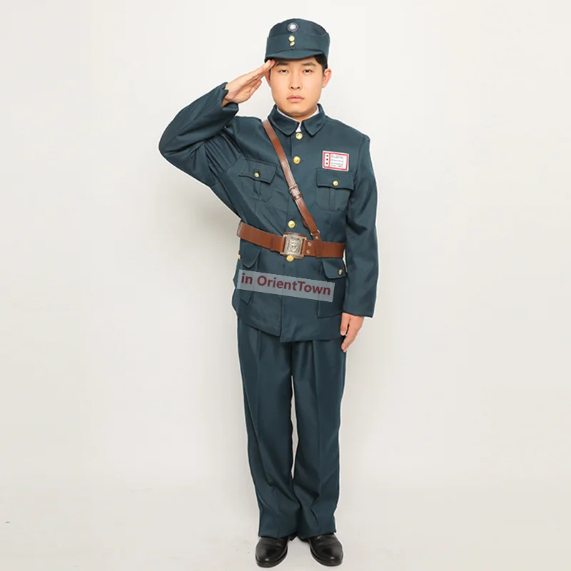 1930s Chinese Classic Sichuan Army Performance Drama Costume Shajiabang Stage Show Country\'s Military Uniform Hat Coat Trousers