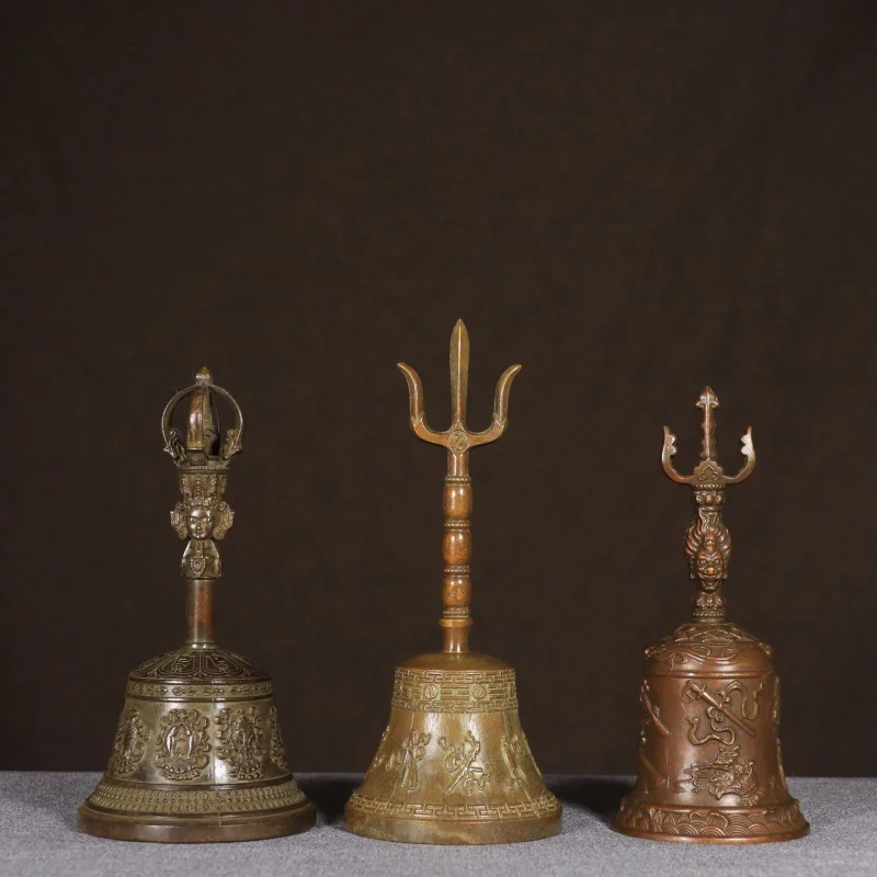 Brass Eight Immortals , Vajra , Copper Hand Bell for Home, Temple, and Buddhist Hall Use, with Loud Rattle Sound
