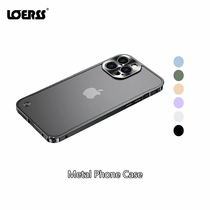 

LOERSS Metal Frame Phone Case Plain Aluminium Alloy Case Frosted Backboard Covers Dustproof Case for iPhone 14 13 12 11 Pro Max