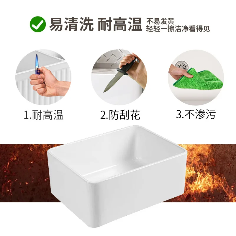 American kitchen double basin ceramic basin semi-embedded integrated sink vegetable basin large rectangular sink