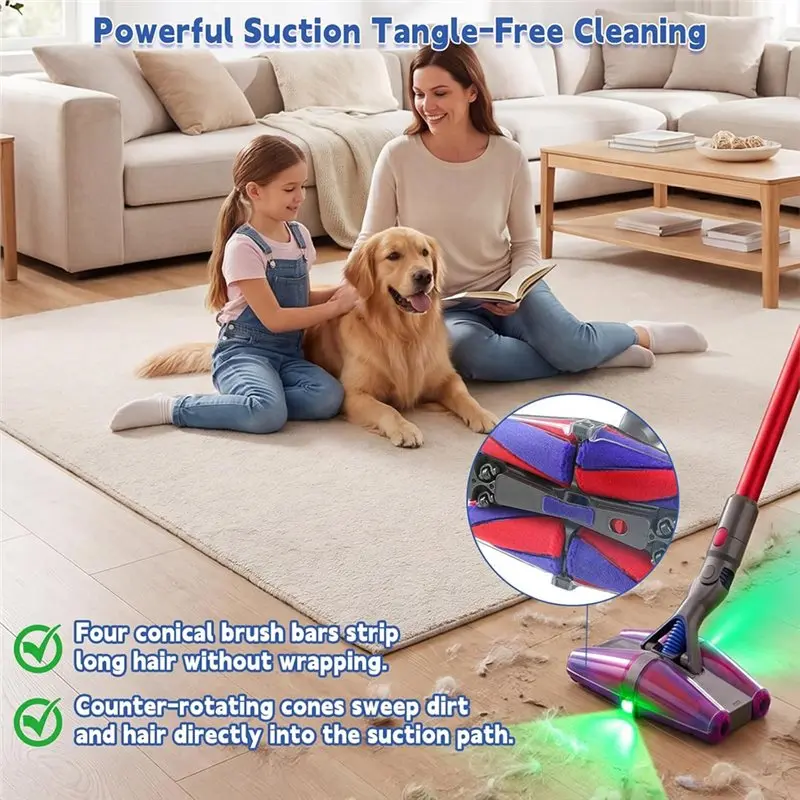 [NEW!A38F】 Four-Cone Universal Joint Quick-Release Floor Brush Head With LED Lights For Dyson V7 V8 V10 V11 V15 Vacuum Parts