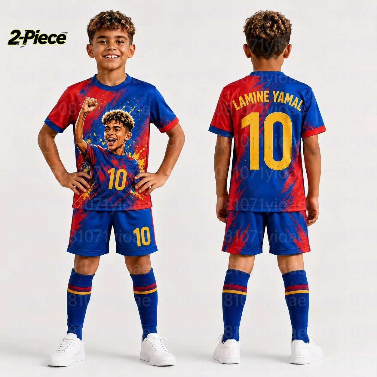 Image of 2-teiliges Set Yamal # 10er-Set Gestreifte Fußballtrikots für die Familie, atmungsaktives Spezial-Set für Erwachsene und Kinder