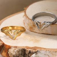 DGIDDK Stainless Steel Promise Two Hands Love Heart Couple Rings Female Romantic I Love You Forever Ring Friendship Jewelry