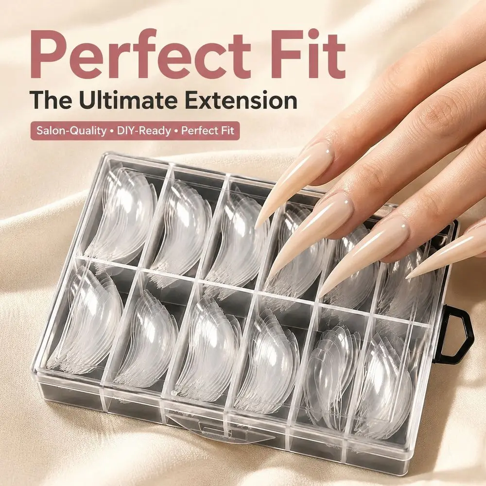 120Pcs Box‑Packed Eagle Claw False Nail Tips Ultra Curved Stiletto Shape Clear Tips Multi Sizes For Nail Salon Manicure Design