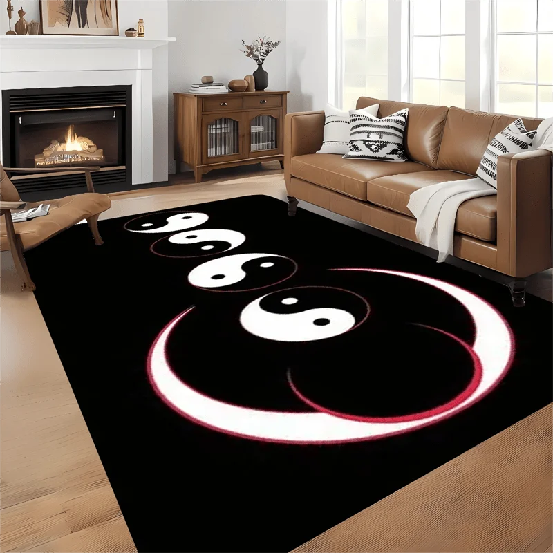 2D‑Printed Tai‑Chi Pattern Rug, Decor for Living Room, Bedroom, Office, Gatherings, Indoor‑Outdoor Parties