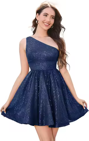Graduation Dress Sparkly Sequin One Shoulder Short Homecoming Dress for Teens Mini Cocktail Dress Evening Party Dresses