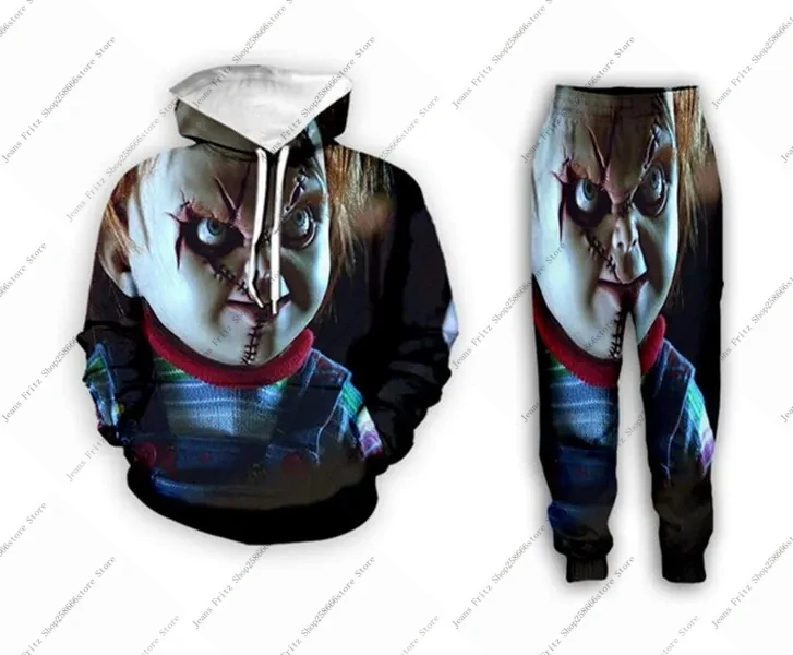 Horror Movie Chucky 3D Printed Hoodie Suit Men Sweatshirts+pants Harajuku Casual Fashion Two Piece Tracksuit Set Kids Clothing