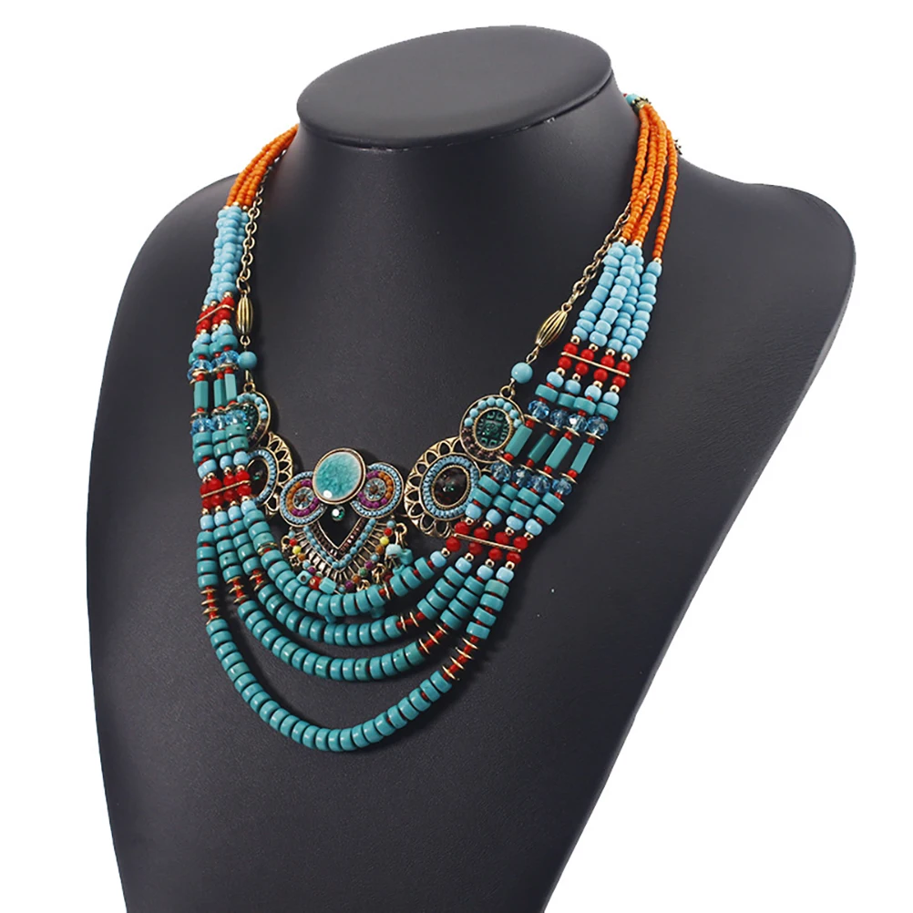 

Beaded Necklace Women Vintage Bohemian Style Pendant Plastic Rainbow Beads Necklaces Jewelry Party Beach Daily Accessories