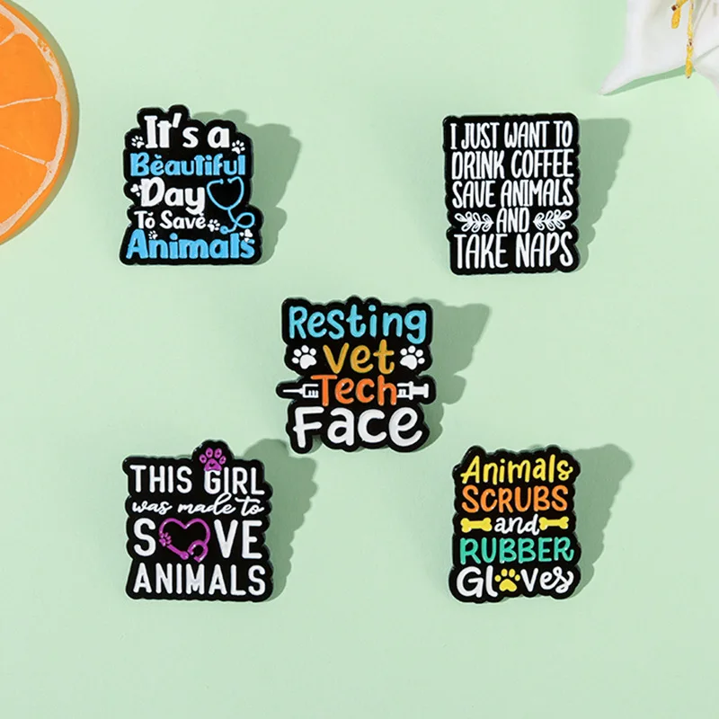 Let's Save Animals Enamel Pins Custom Quotes Slogan Brooches Volunteer Lapel Badges Dog Cat Paws Jewelry Gift for Kids Friends