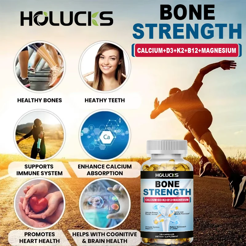 Bone Strength Supplement Capsules with Calcium Magnesium Vitamin D3 K2 Zinc & B12, Bone & Muscle Support - High Absorption