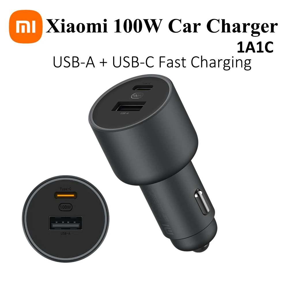 Xiaomi 100W Car Charger 1A1C Fast Charging Dual-port USB-A USB-C Smart Device Fully Compatible With Light Effect Display