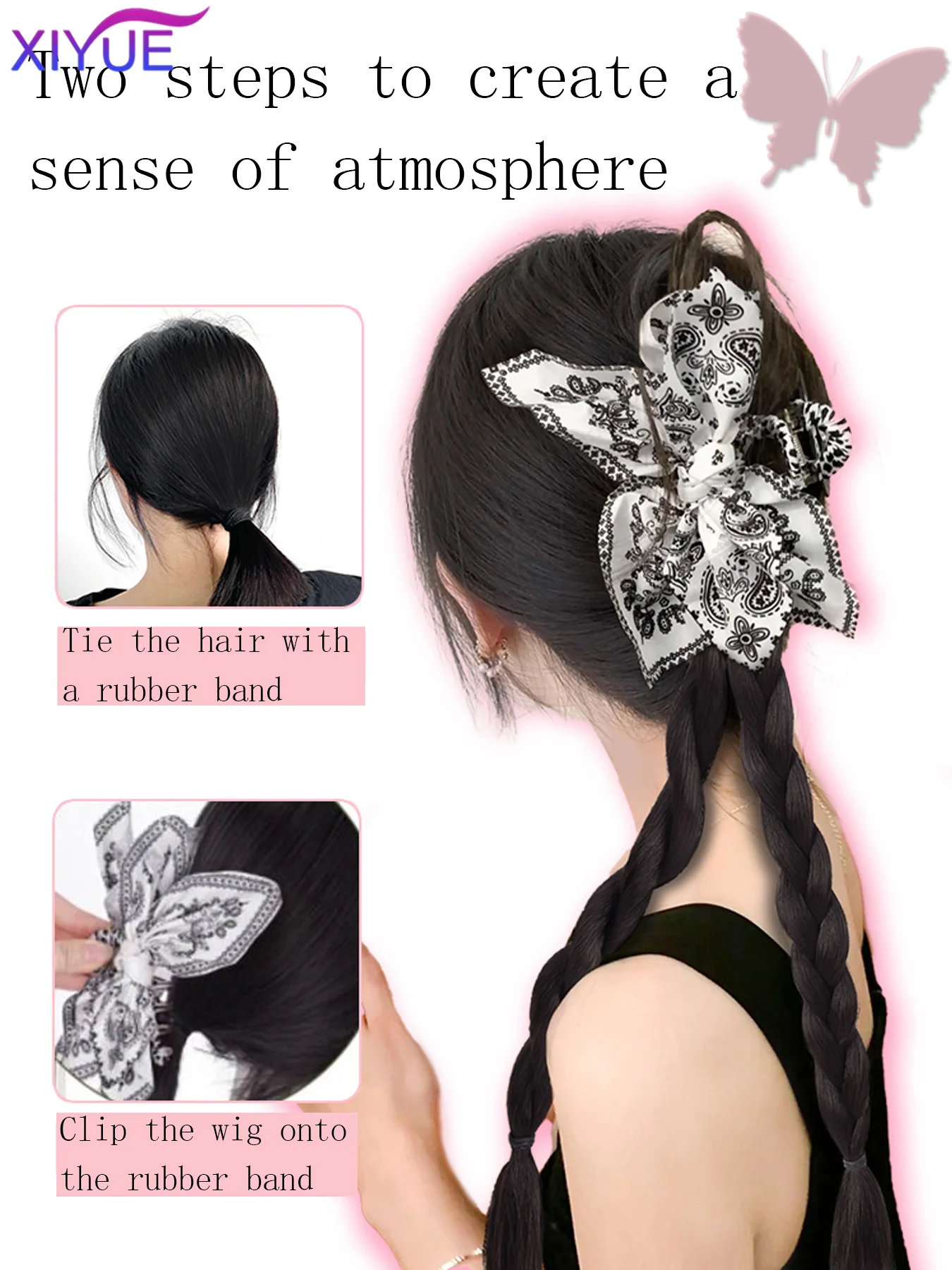 XIYUE Ponytail Wig Female New Chinese Summer Fresh Cashew Claw Clip Twisted Braid Ponytail