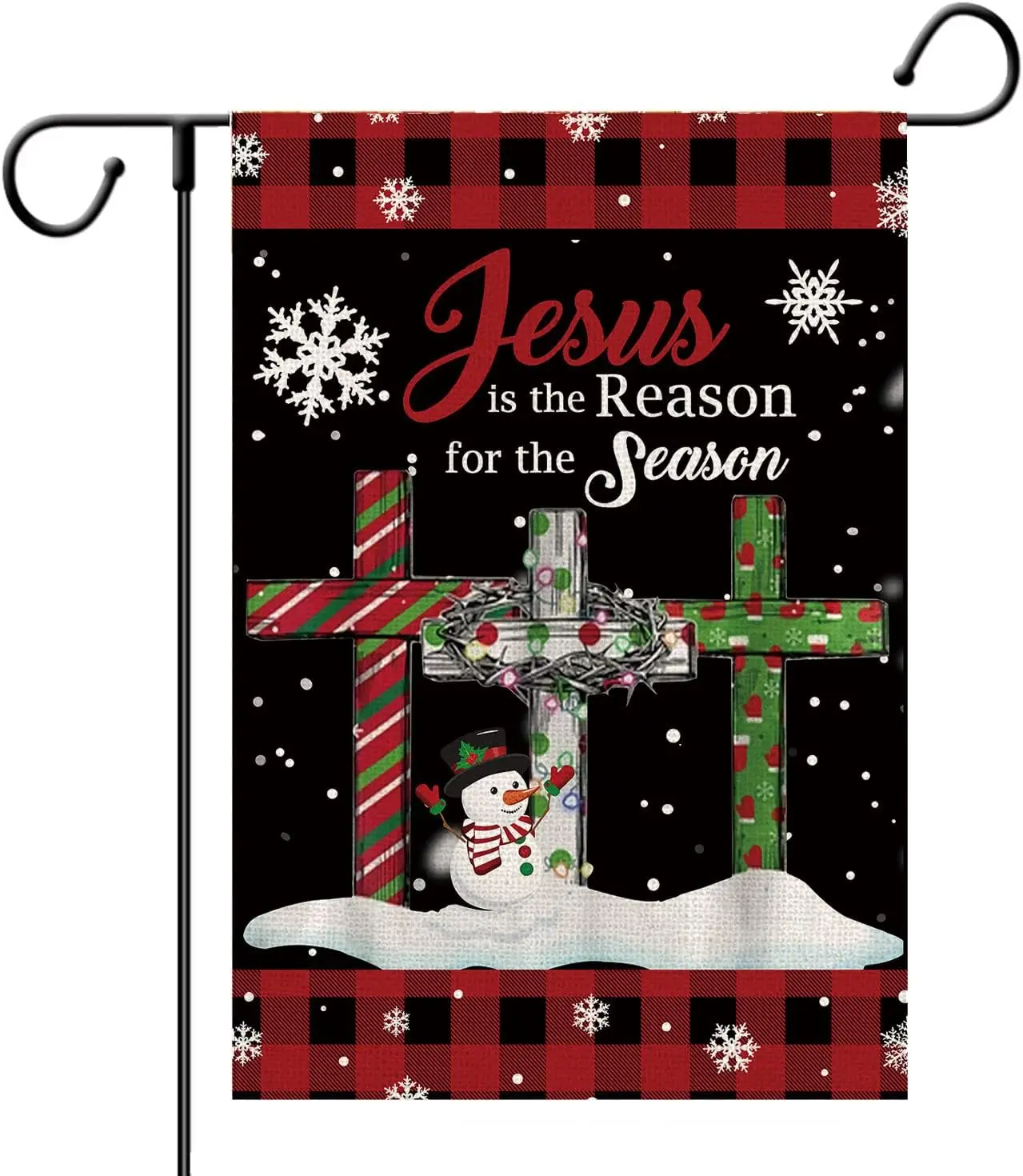 Jesus is The Reason for The Season Garden Flag - Christmas Garden Flags 12x18 Double Sided Winter Yard Flag Buffalo Plaid Burlap