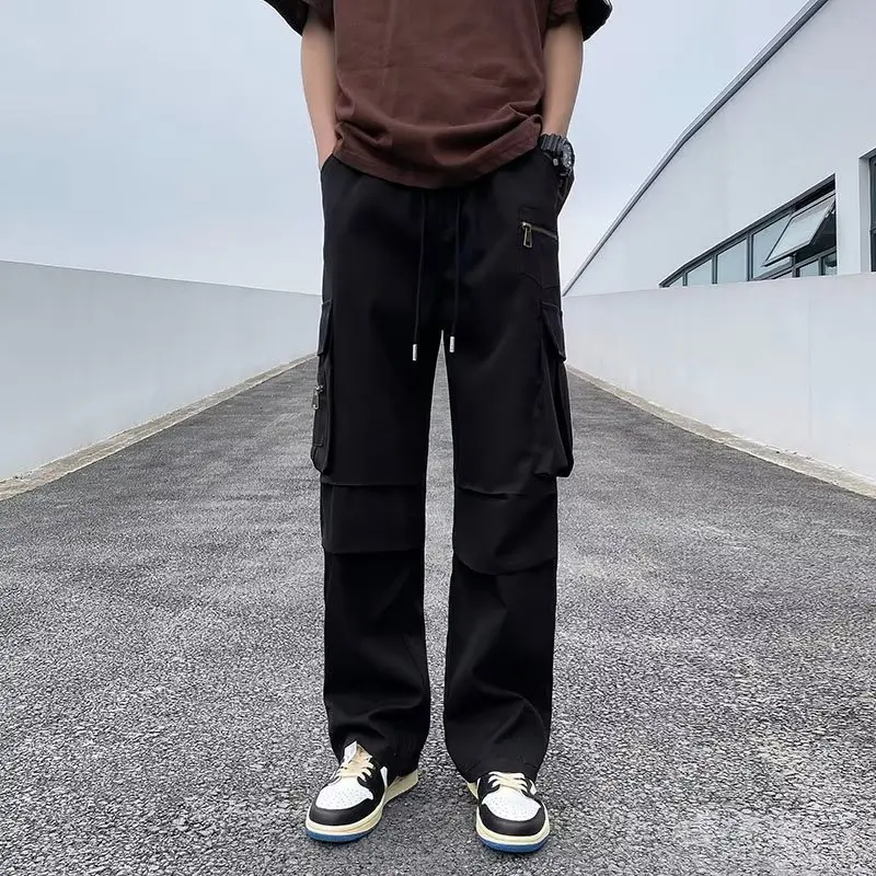 Herren Cargohose Y2k Schwarz Hip Hop Lose Streetwear Hose Herren Jugendstil Gerades Bein Lässige Hose mit mehreren Taschen für Herren 405