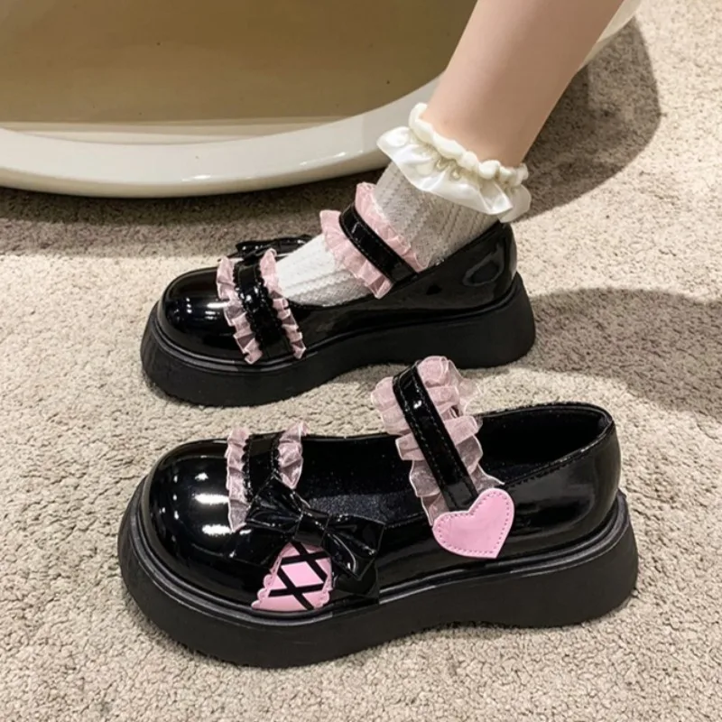 Petites chaussures en cuir Mary Jane à nœud doux pour femmes, nouvelles chaussures Lolita britanniques de printemps