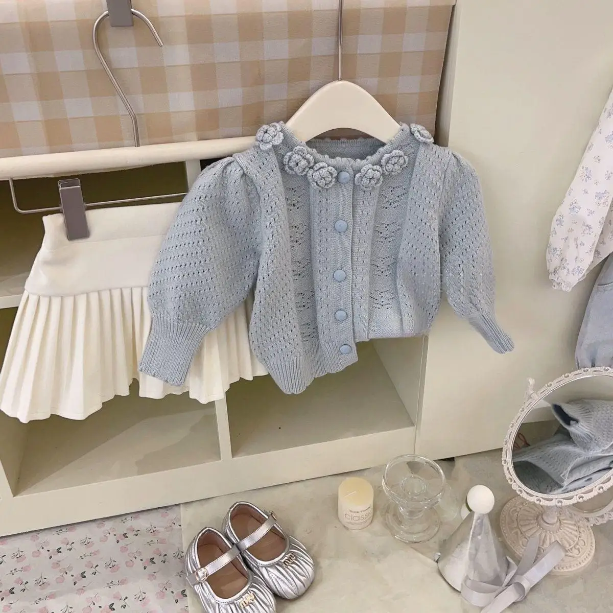 

Girls Sweater Jacket Spring and Autumn 2025 New Fashionable Knitted Flower Cardigan Western Style Top Sweet and Cute