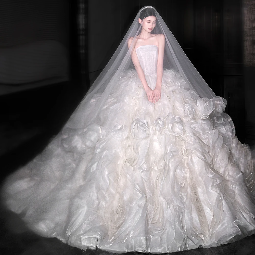 Customized Newest Wedding Dress Ball Gown Strapless Neckline WIth Long-Open Back Brand New Sleeveless Court Train robe de mariée