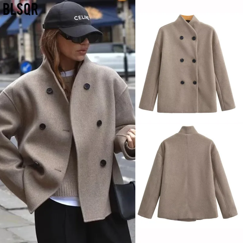 

Women's Autumn And Winter New Fashionable Loose V-Neck Double-Breasted Woolen Coat C91695