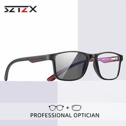 SZTZX Classic Photochromic Anti-Blue Light Reading Glasses TR90 Square Optical Glasses Myopia Hyperopia Prescription Eyeglasses