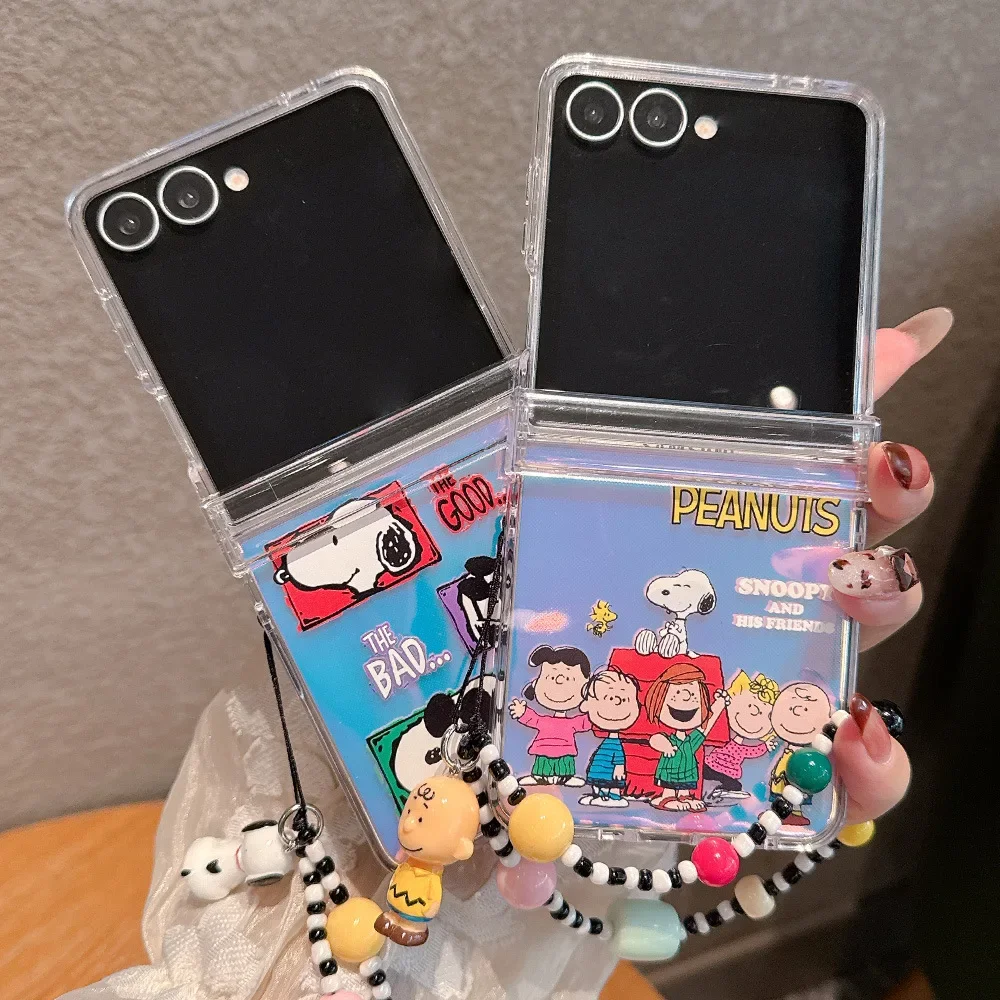 Funda de teléfono con dibujos animados de Snoopy y Charlie Brown para Samsung Galaxy Z Flip 8 7, cubierta trasera rígida de PC para Z Flip 6 5