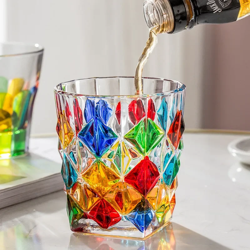 1pc Italian Stained Glass Embossed Color Drinking Cup Coffee Mug Sparkling Glitter Whiskey Glass For Various Drinks And Wine