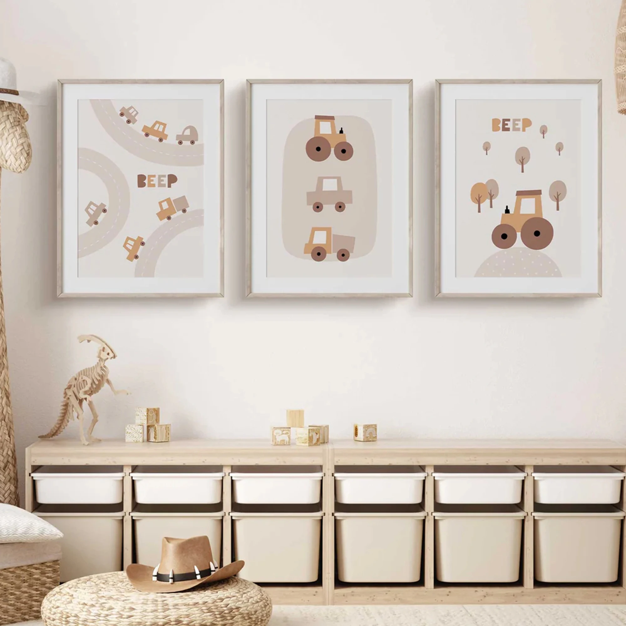 3 Stück moderne Cartoon-Fahrzeug-Wandkunst, Leinwanddruck, Poster, Bild für Wohnzimmer, Schlafzimmer, Kinderzimmer, Heimdekoration