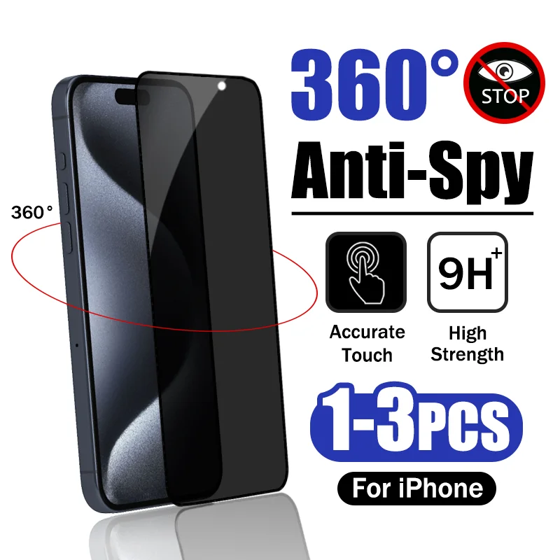 1-3PCS Anti-Spy Film 360 Degree For Apple iPhone 15 13 14 12 11 Pro Max Plus Tempered Glass Privacy Screen Protector Full Cover