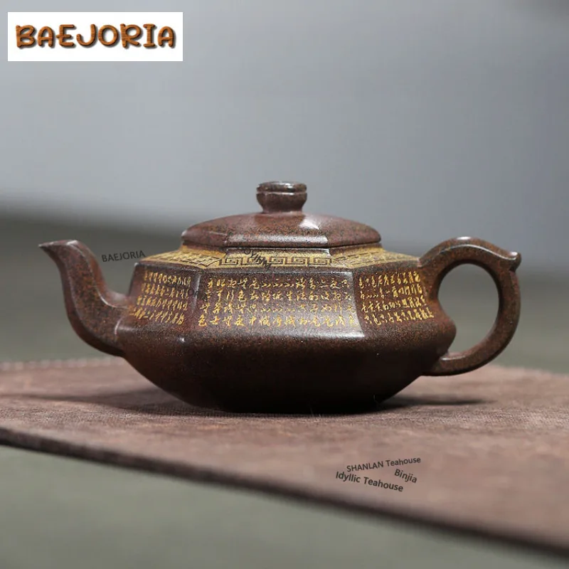 190ml Creative Yixing Purple Clay Teapots Famous Artists Handmade Hexagonal Pot Raw Ore Old Section Mud Kettle Zisha Tea Set