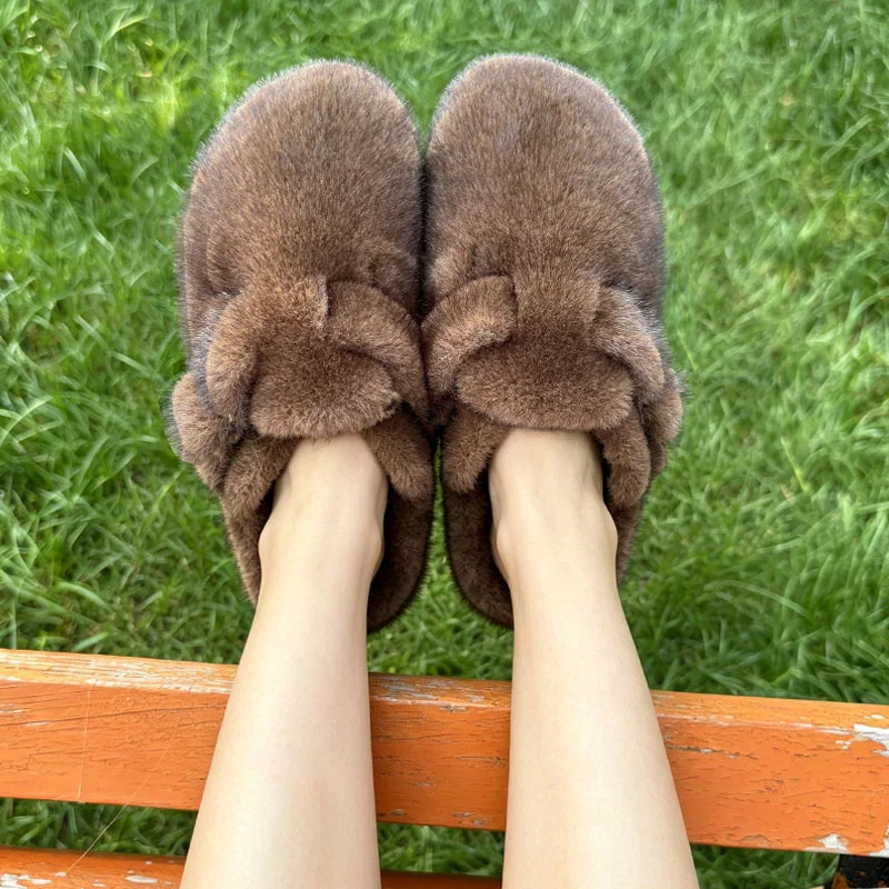 Faux Fur Mules Slippers For Women Clogs Classic Cork Antislip Outdoor Slippers With Arch Support Woman Mules and Clogs Shoes
