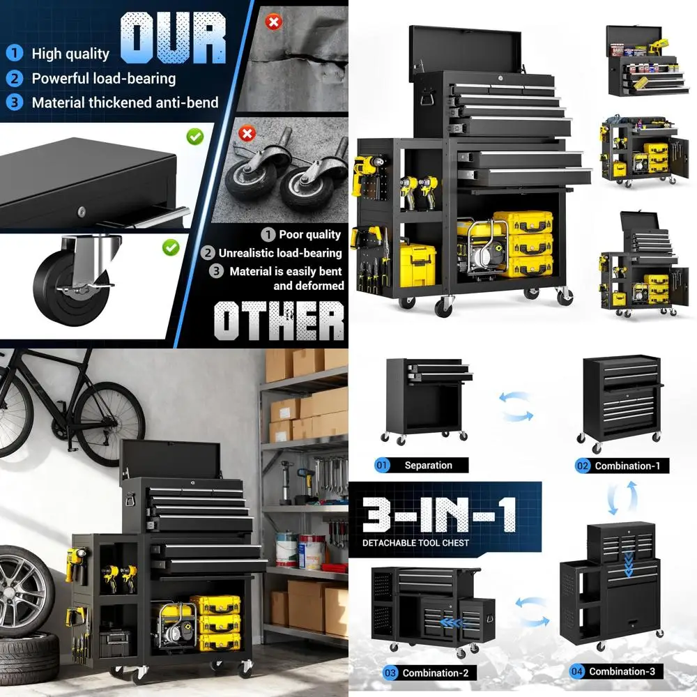 

Скринька для инструментов с автоматической блокировкой, запираемыми колесами, выдвижными ящиками и съемной крышкой для хранения в гаражных мастерских