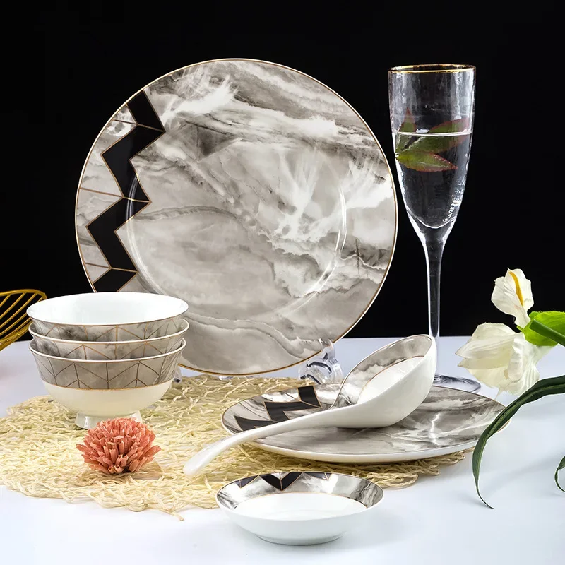Ceramic tableware gift wholesale bowl porcelain bowl plate household Nordic style bone china bowl chopsticks tableware set view 2