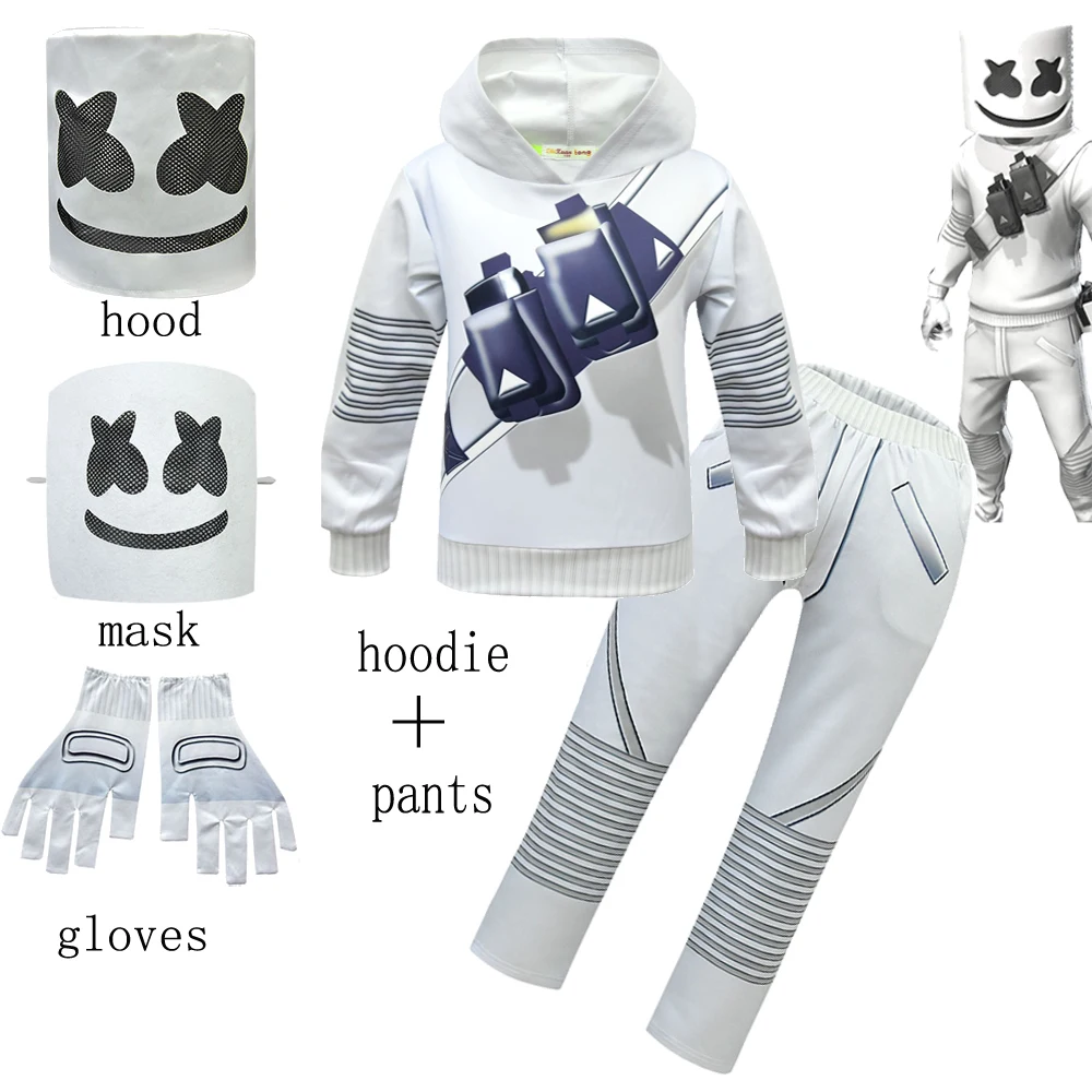 2025 marshmello dj cosplay traje manga longa hoodies calças luvas capuz conjunto completo natal crianças meninos halloween música festa terno