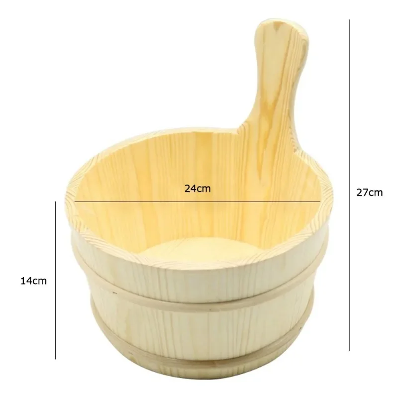 Sauna Room Accessories, Wooden Bucket and Wooden Spoon, Sweat Steaming Room Accessories, Large Capacity Inner Liner Matching