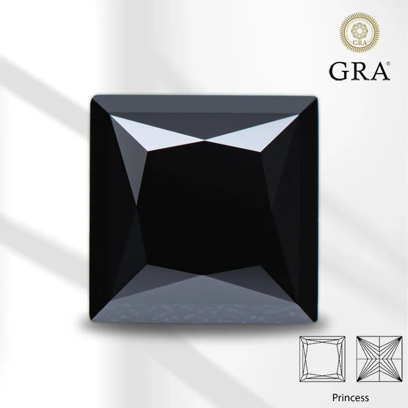 Moissanite Stone Natural Black Color Princess Cut Lab Diamond Gemstone for Diy Jewelry Making Materials with GRA Certificate