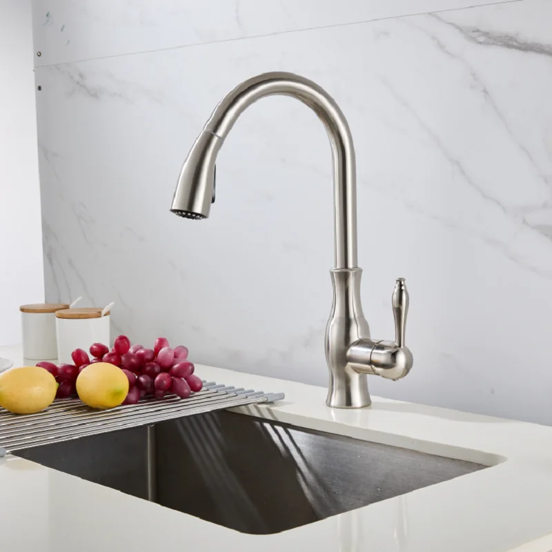 Kitchen Faucets Silver Single Handle Pull Out Kitchen Tap Single Hole Handle Swivel 360 Degree Water Mixer Tap Mixer