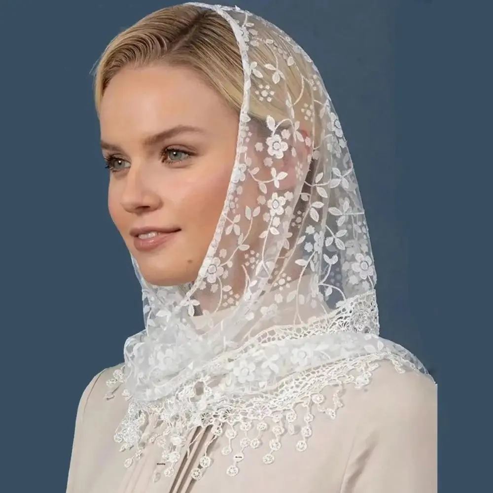 

Simple Floral Printed Lace Triangle Scarf Transparent Embroidered Lace Head Scarf Thin Ethnic Style Lace Shawl Party