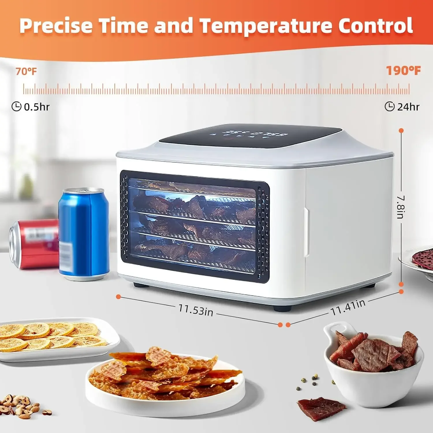 Compact Food Dehydrator, 4 Stainless Steel Trays Fresh Dryer Machine for Jerky Herbs Fruit Veggies Snacks, with Digital Timer