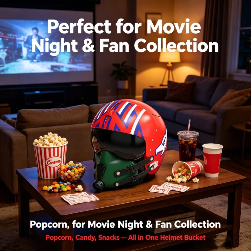 Red Goose Helmet Popcorn Barrel, Top Gun Peripheral, Recyclable Snack Barrel, Home Theater Party Display Collection Decorations