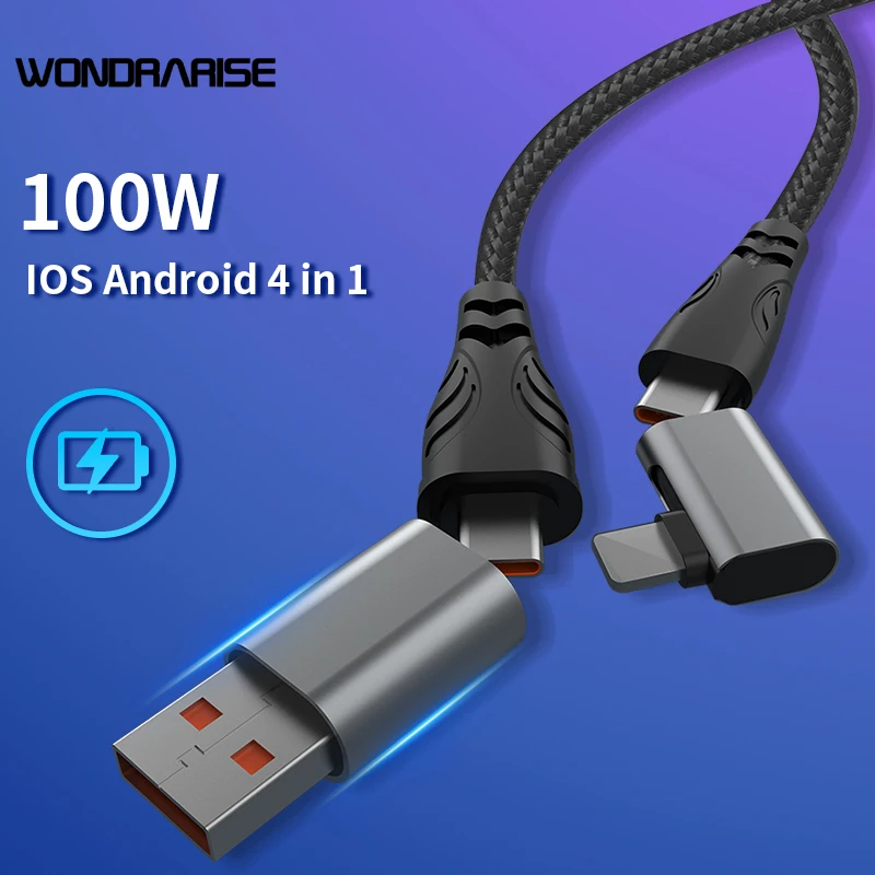 

4 in 1 Micro USB Type C Fast Charging Cable 100w Fast Charging Wire USB IOS Type C To USB C Cable for Xiaomi Huawei Samsung