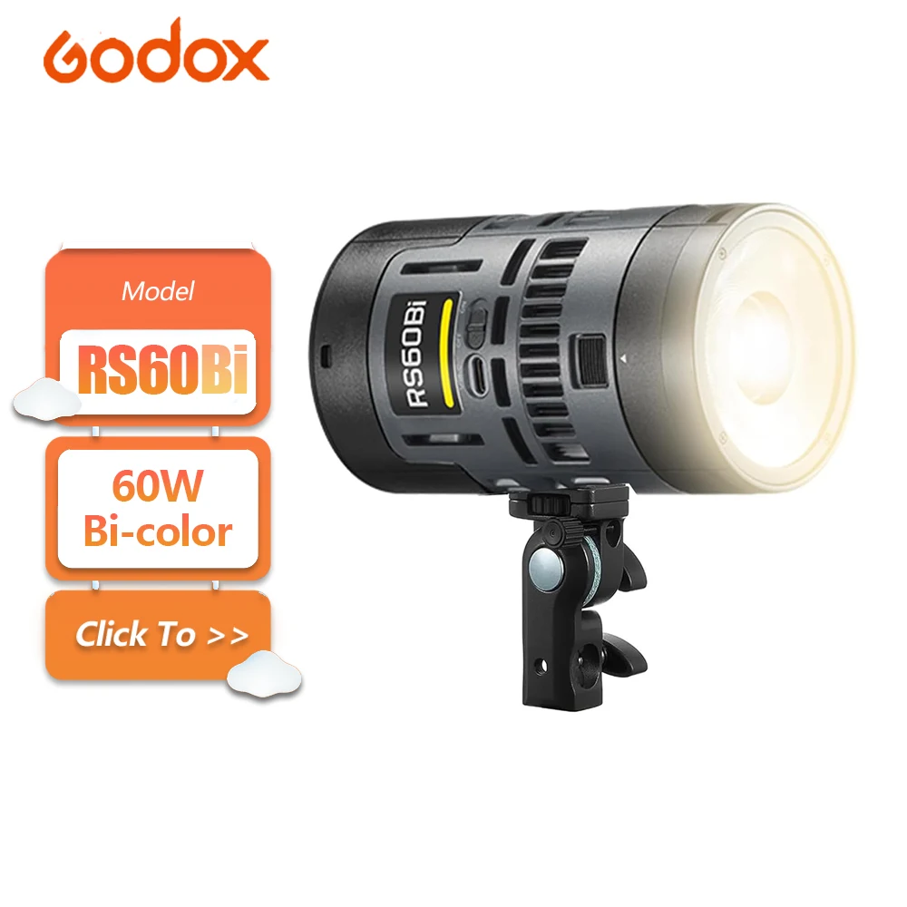 Godox RS60Bi 60W 2800K to 6500K Bi-Color Led Monolight Supports DMX/APP Control for Video Photography Recording Live Streaming