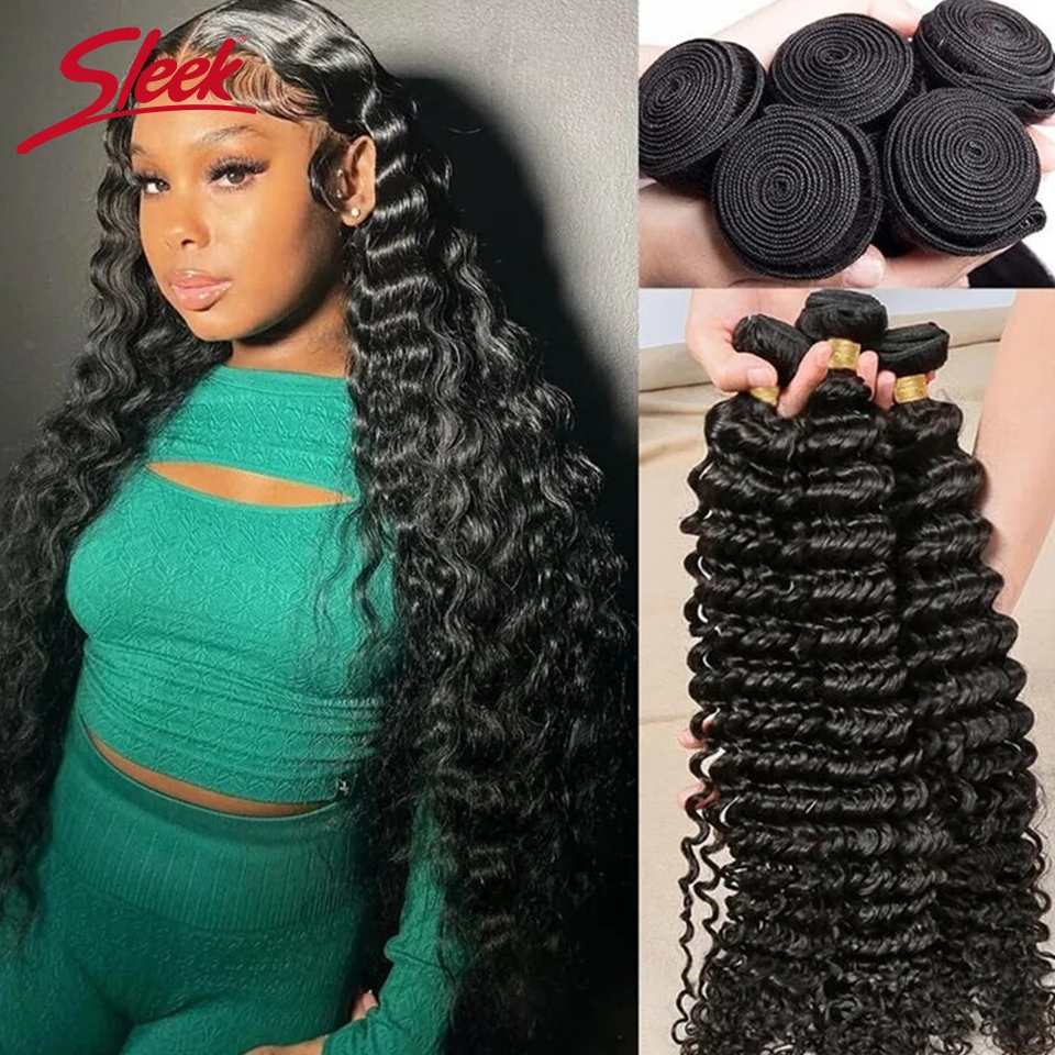 Sleek Peruvian 12A Deep Wave Human Hair Bundles 100% Real Human Hair Unprocessed Virgin Longer Lifespan Wet And Wavy Hair Weave