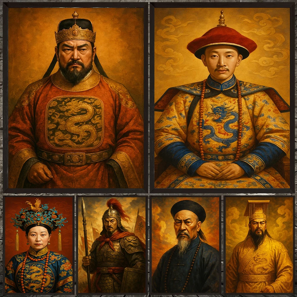 Chinese Dynasty Wall Art Canvas Painting,Historic Imperial Portrait Poster,Unique Asian Decor,Stunning Historical Wall Art Print